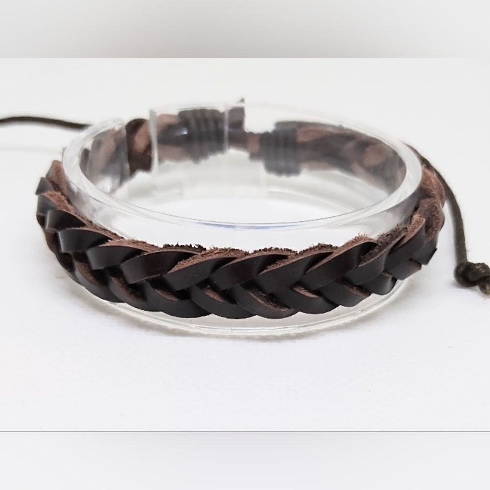 Men's bracelet leather braided brown‎ new e7